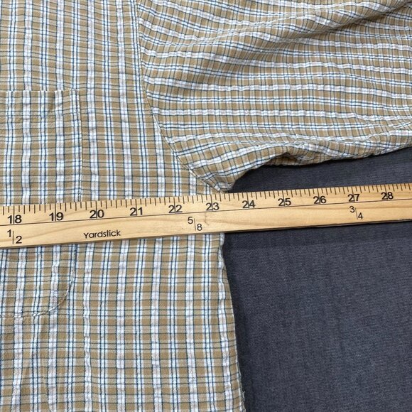 Columbia Mens XL Short-Sleeve Plaid Button-Up Shirt Beige & White 100% Cotton - Picture 12 of 12